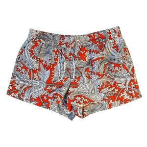 J. Crew Shorts 10 Womens Orange White Paisley Linen Cotton Blend Summer Casual